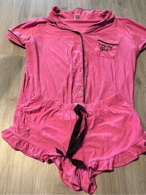 Pink Short Sleeve Pajama Set with Contrast Trim